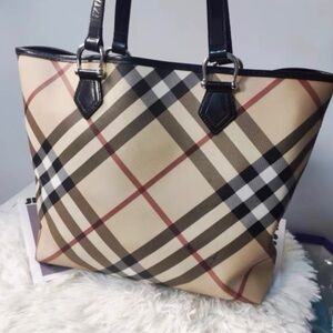 Burberry Beige and Black Plaid Tote